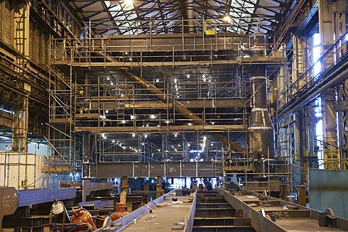 Part of the platform takes shape inside the shed