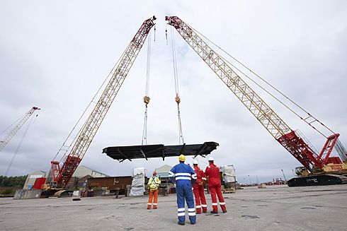 Crane lift of platform into pposition